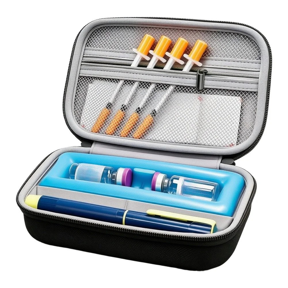 Peptide Cooler Travel Case Insulated EVA 20x14cm Black Bag for 2 Vials and 1 Insulin Pen Portable Storage Peptide