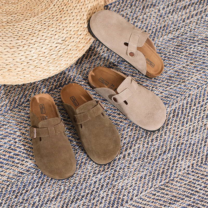 Genuine Leather Women Suede Clogs Slippers Soft Insole Sandals With Arch Support Shoes Outdoor Beach Suede Clogs Slippers Slides