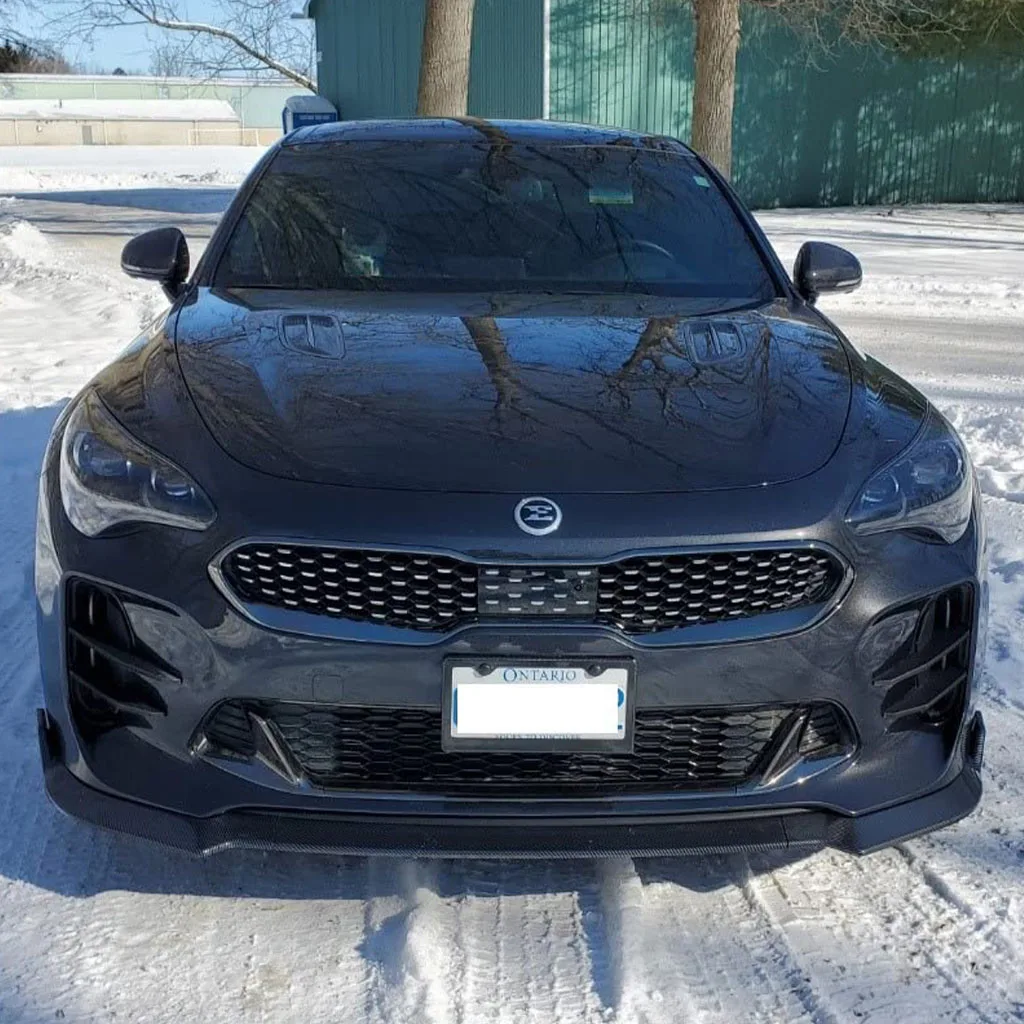 For Kia Stinger 2018 2019 2020 2021 Glossy Black Car Front Bumper Splitter Lip Diffuser Body Kit Spoiler Guard view 2