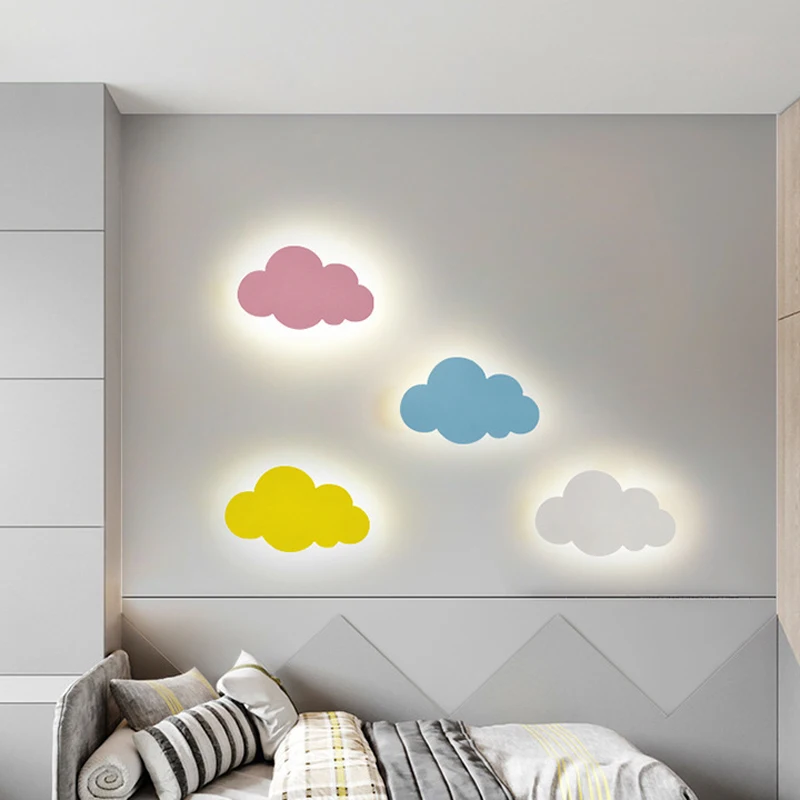 Lámpara de pared de nube con personalidad creativa para niña y niño, lámpara de noche para dormitorio, estudio de dibujos animados, lámpara de pared decorativa, lámpara artística para habitación de niños