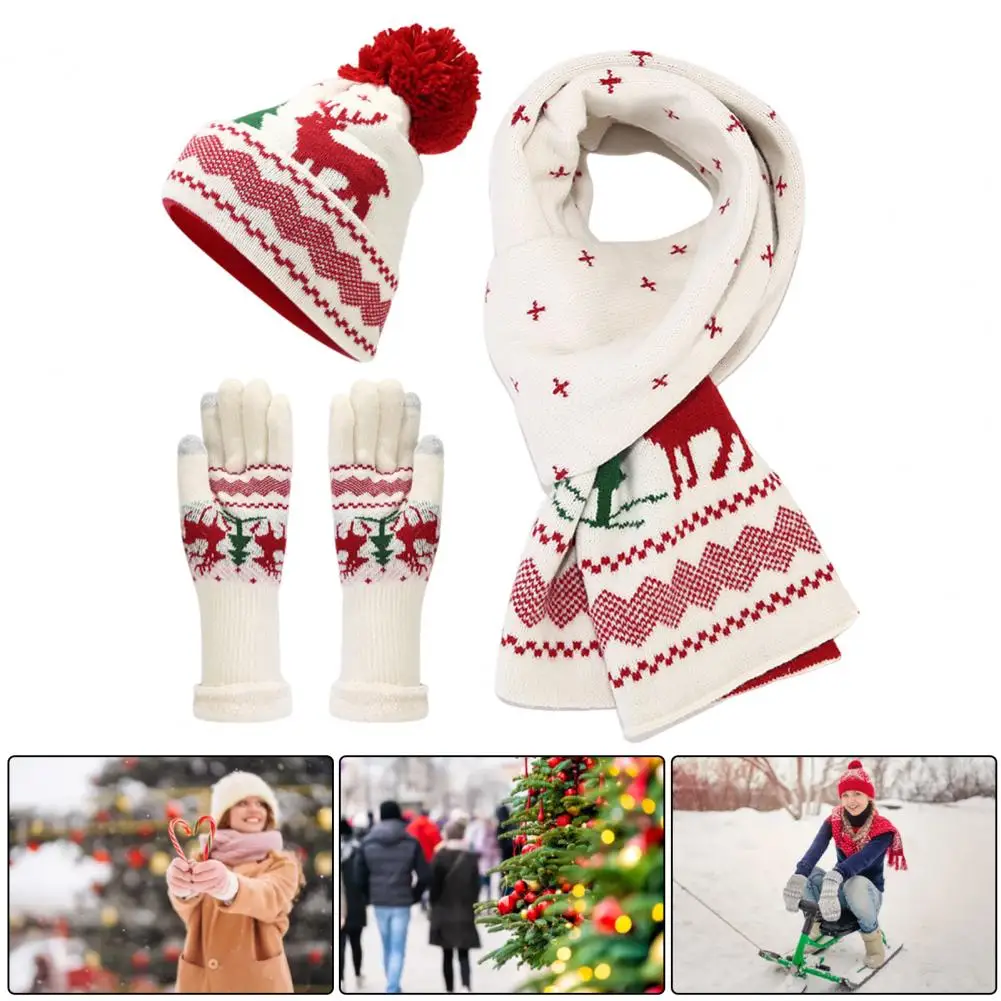 

Knitted Hat Scarf Gloves Christmas Hat Scarf Glove Set Winter Outdoor Cycling Set Elk Tree Pattern Beanie Scarf Gloves for Men