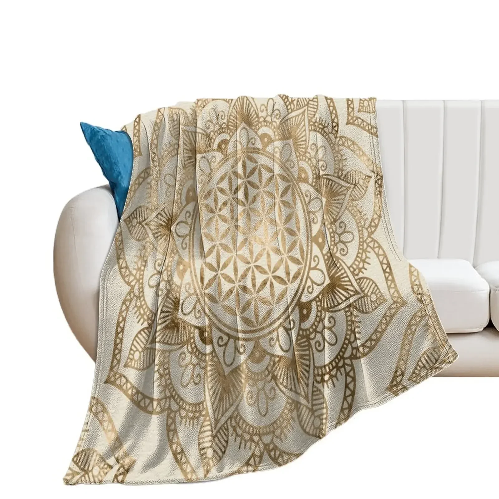 

Flower of Life in Lotus - pastel golds and canvas Throw Blanket Shaggy warm winter Decorative Throw Stuffeds Blankets