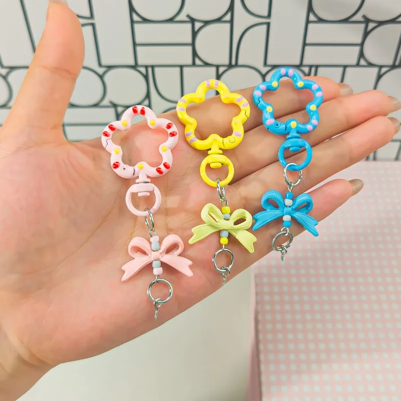 Candy Color Flower Keychain Holder Sweet Korean Fashion Bow Key Organizer for Earphone Bag Purse Kawaii Accessories for Girls