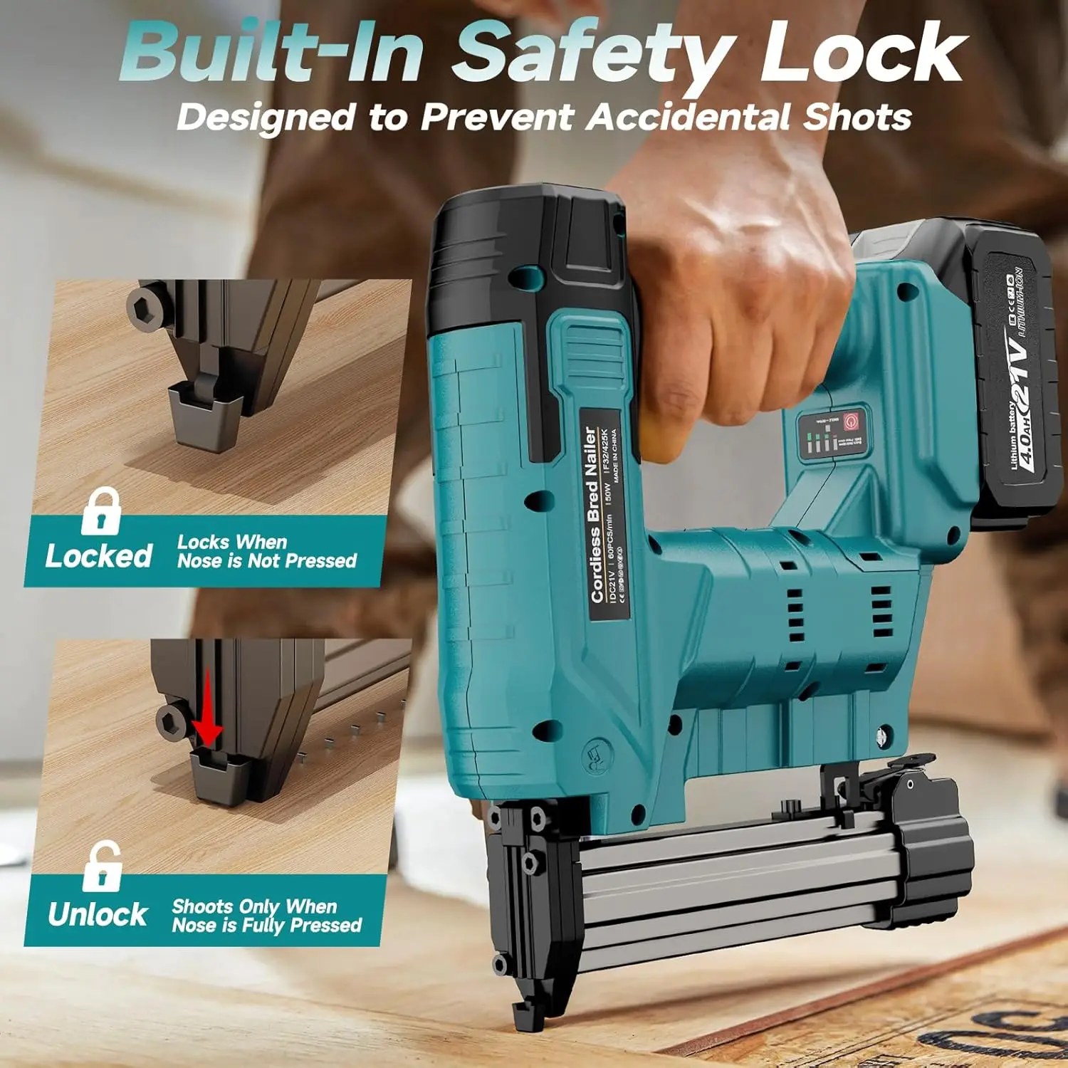Nailer Stapler  with 1600 Strip Nails Woodworking Cordless  Impact Nail