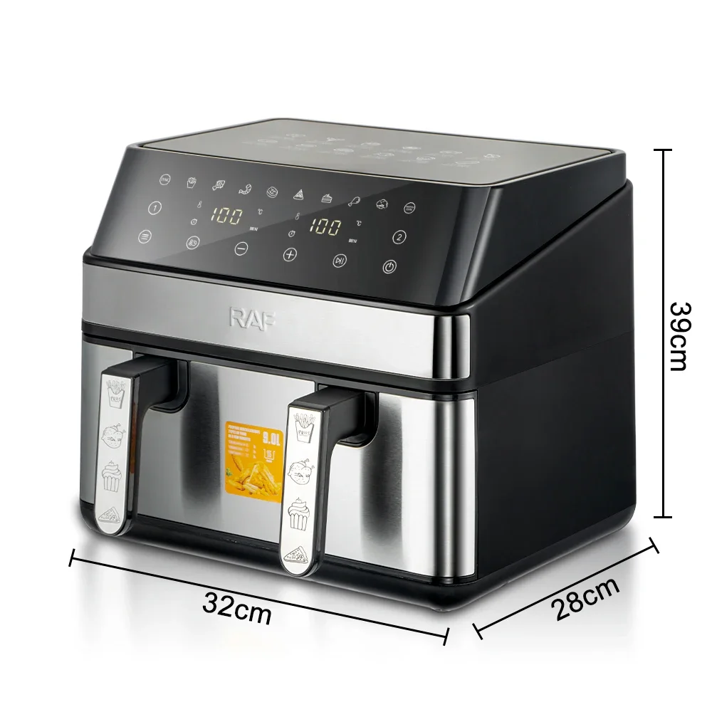 RAF 2000W Air Fryer Two Fried Baskets 4.5L+4.5L Touch Screen Control Guided Cooking Prompts Express Heat System