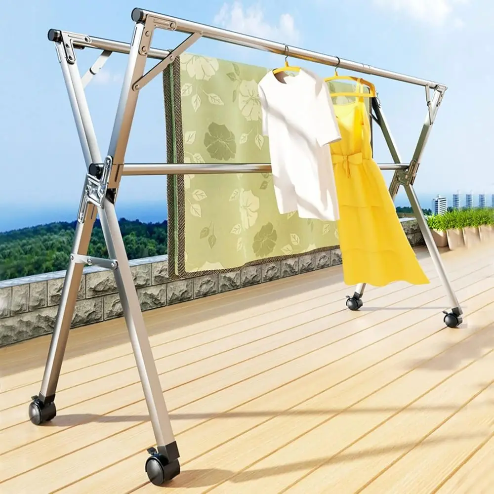 

Портативная сушилка для белья из нержавеющей стали на колесиках, для использования в помещении/на улице, выдвижная, высотой 140 см