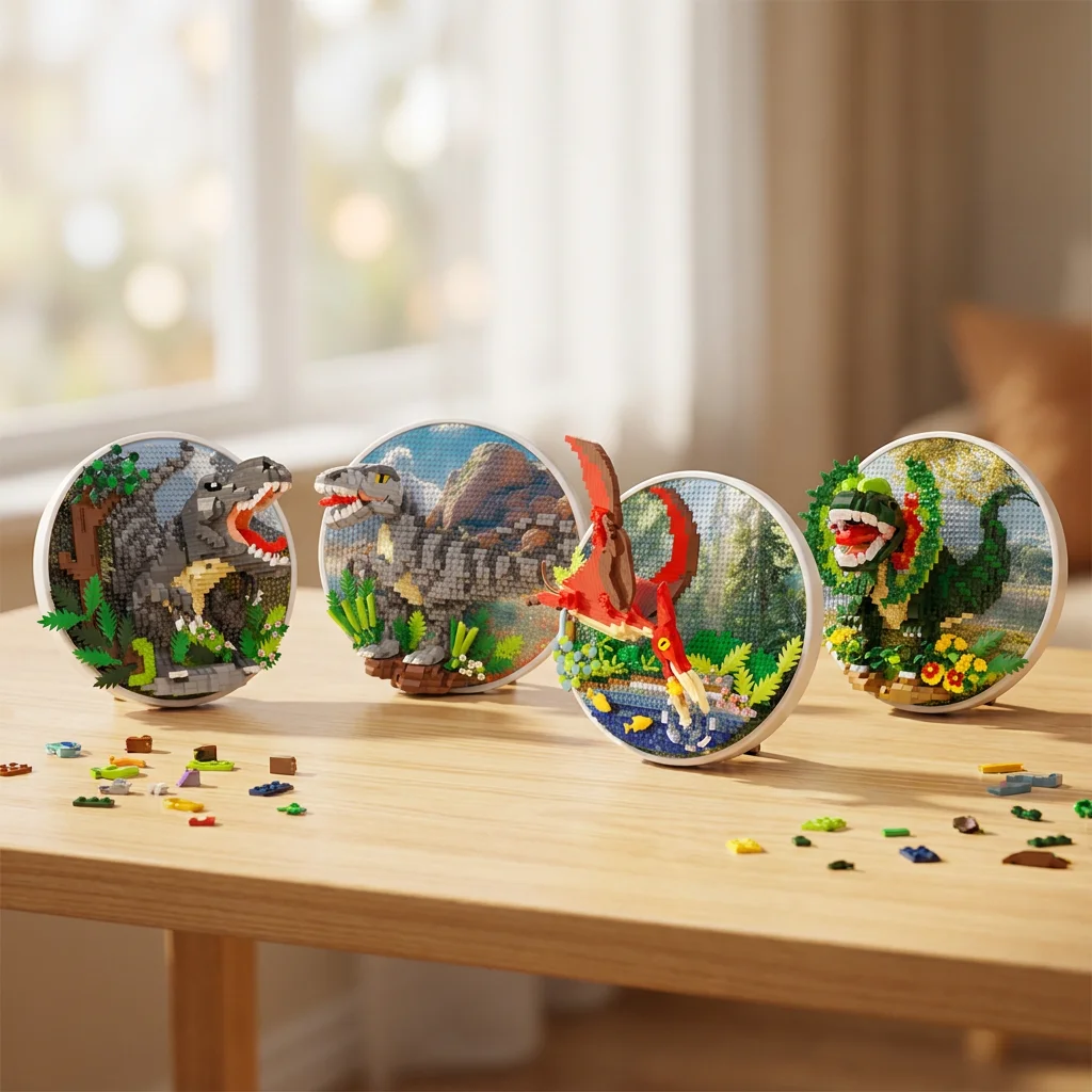MOC Dinosaur Theme Toys Assembly Micro Building Blocks Wall Decor Creative Picture Frame Cool 3D Model Kids Festival Fun Gift
