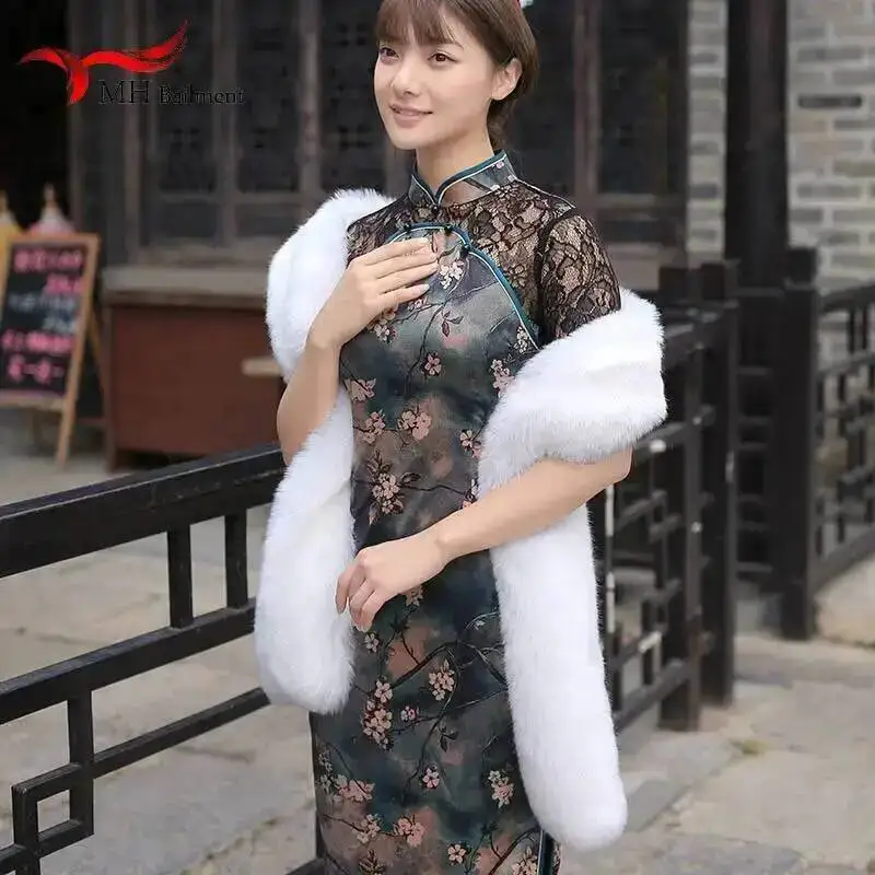 Autumn Winter Faux Natural Fur Collar Fox Fur Scarves High Quality Shawl Lengthened Thick Luxury Fashion Warm Large Scarf Women