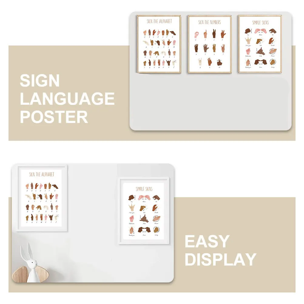 6Pcs Sign Language Classroom Posters Canvas Alphabet Numbers Chart Educational Wall Decor for Sign Language Poster