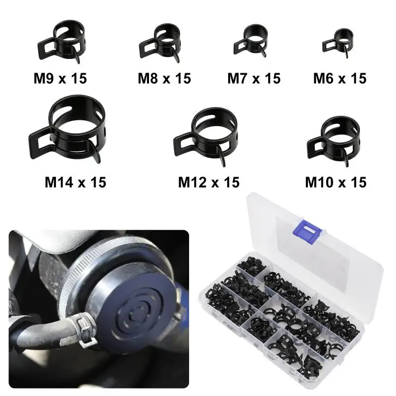 105Pcs Spring Band Hose Clamps Assortment Kits Silicone Vacuum Hose Pipe Clamp 6-14mm Low Pressure Air Clip Clamp