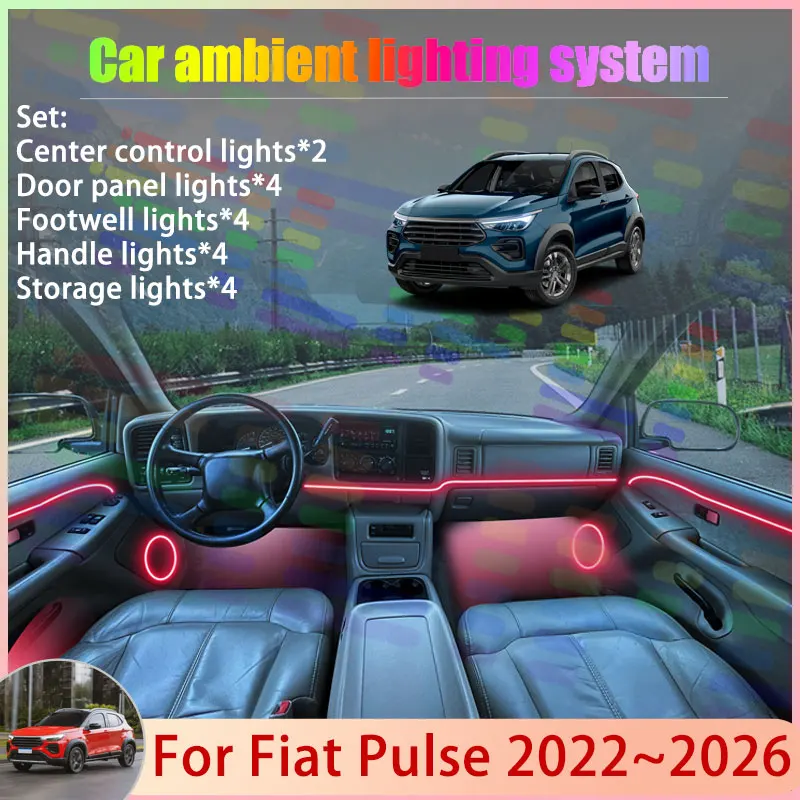 

Для Fiat Pulse Abarth 2022 ~ 2026 2023 2024 2025 2/18 в 1 автомобильная атмосферная лампа RGB абажур ансамбль стример атмосферный набор