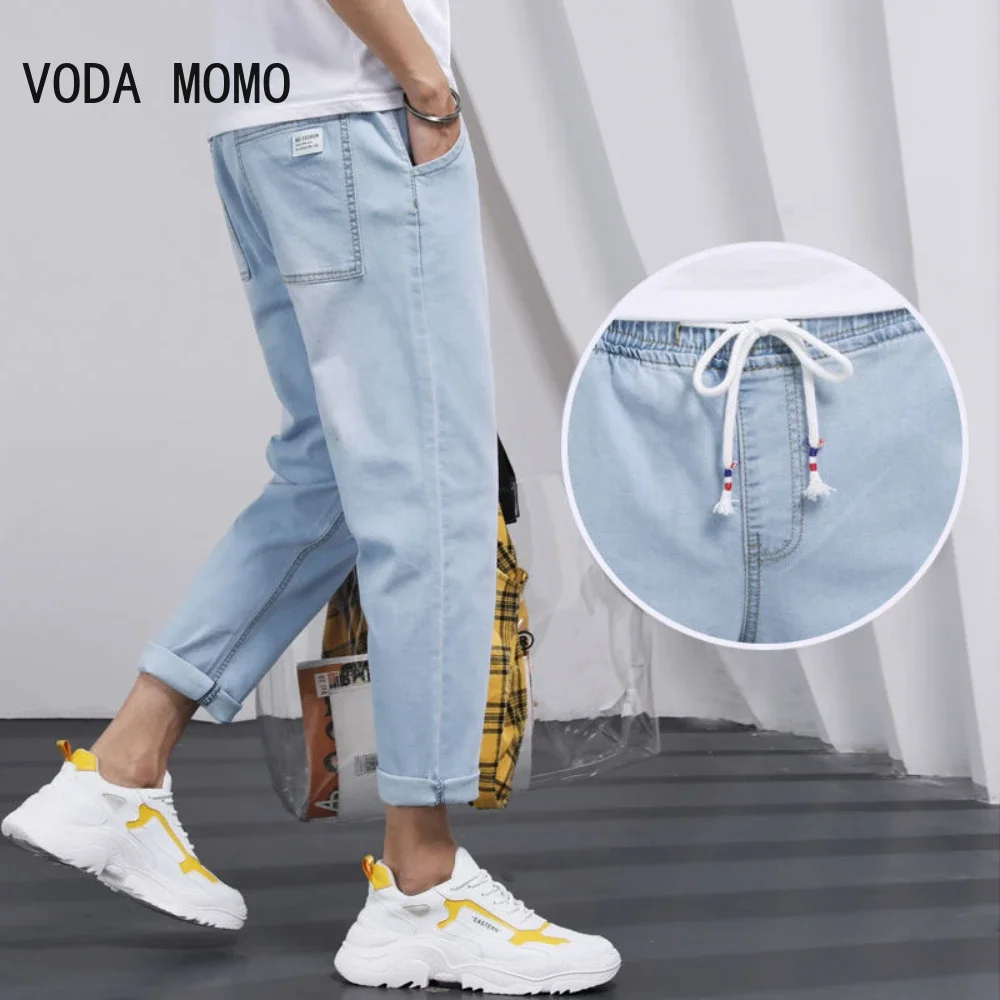 Calça jeans de algodão esticada até o tornozelo, calça jeans justa, coreana, pano de marca masculina, moda casual, nova, 2024