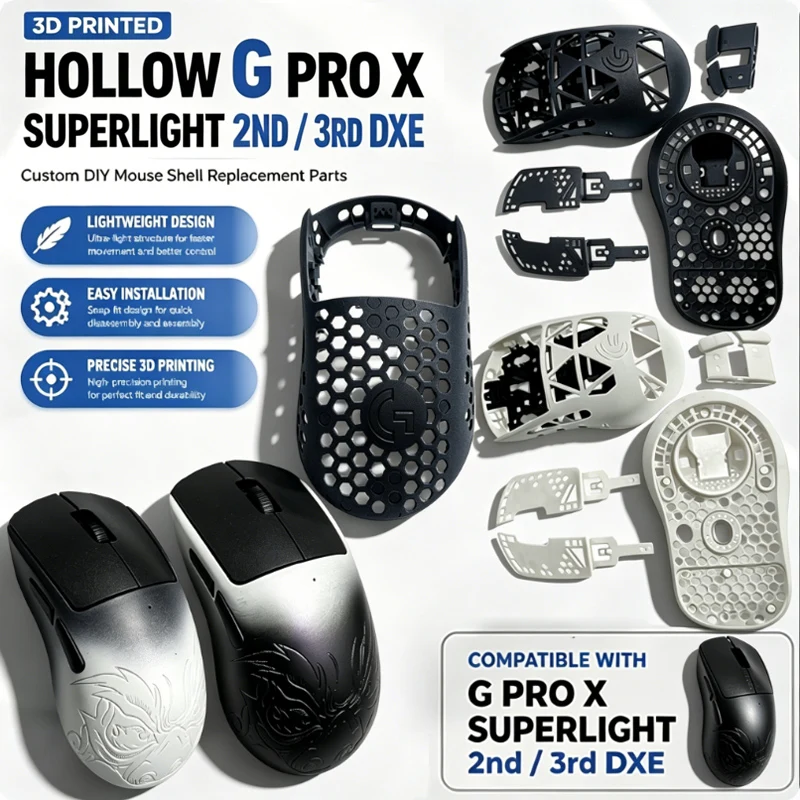 Universal 3D Printed Hollow-Out Lightweight Custom DIY Mouse Shell for G pro X Superlight 2nd 3rd Gen DXE - Lightweight Replacem