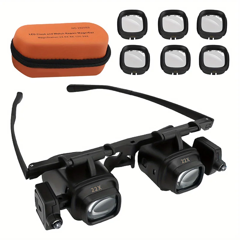 2XLED Orologio Gioielliere Riparazione Lente d'ingrandimento Fascia montata sulla testa Testa d'ingrandimento regolabile Occhiali da vista Lente d'ingrandimento 8X 12X 24X