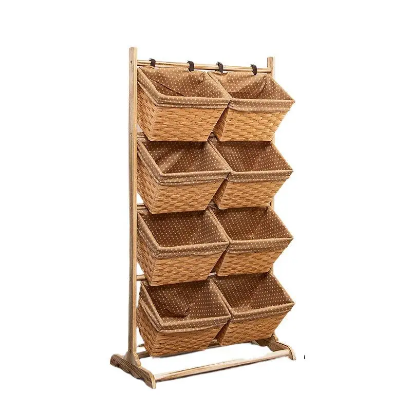 

Rattan snacks solid wood storage household multi layer rack sundries bedroom shelf bookshelf