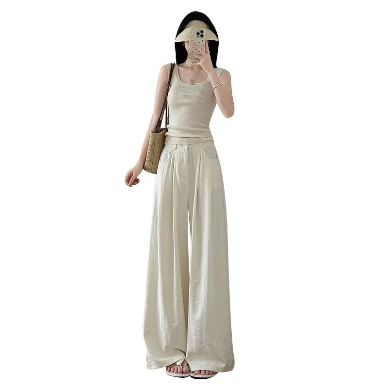 

White Milk Husband trousers Spring New Women's Pants Women's Thin High-waisted Straight-leg Pants Loose Lazy Wide-leg trousers