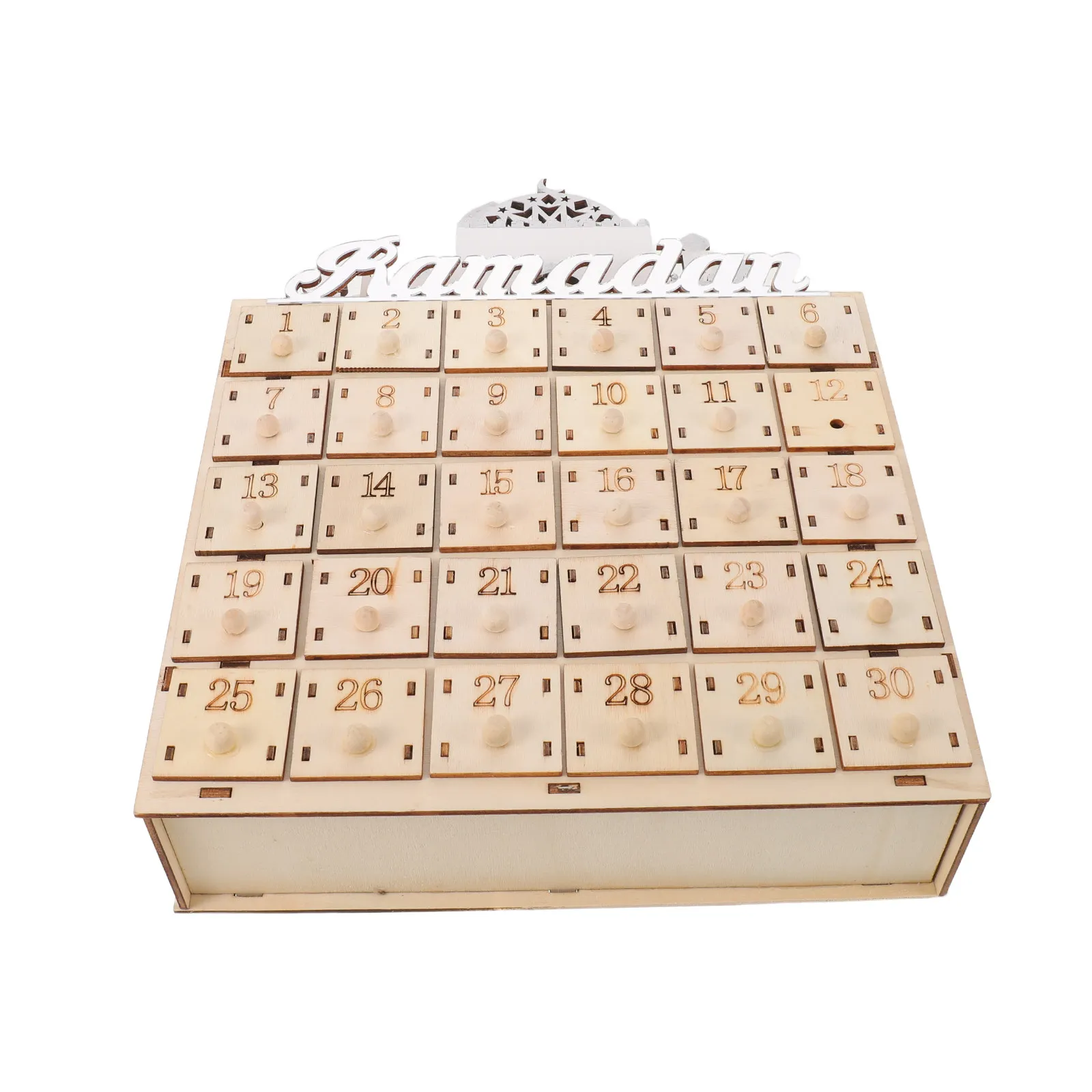 30-Day Ramadan Wooden Countdown Calendar with LED Lights Middle Eastern Castle Silhouette Eid Mubarak Festival Decor Home Party
