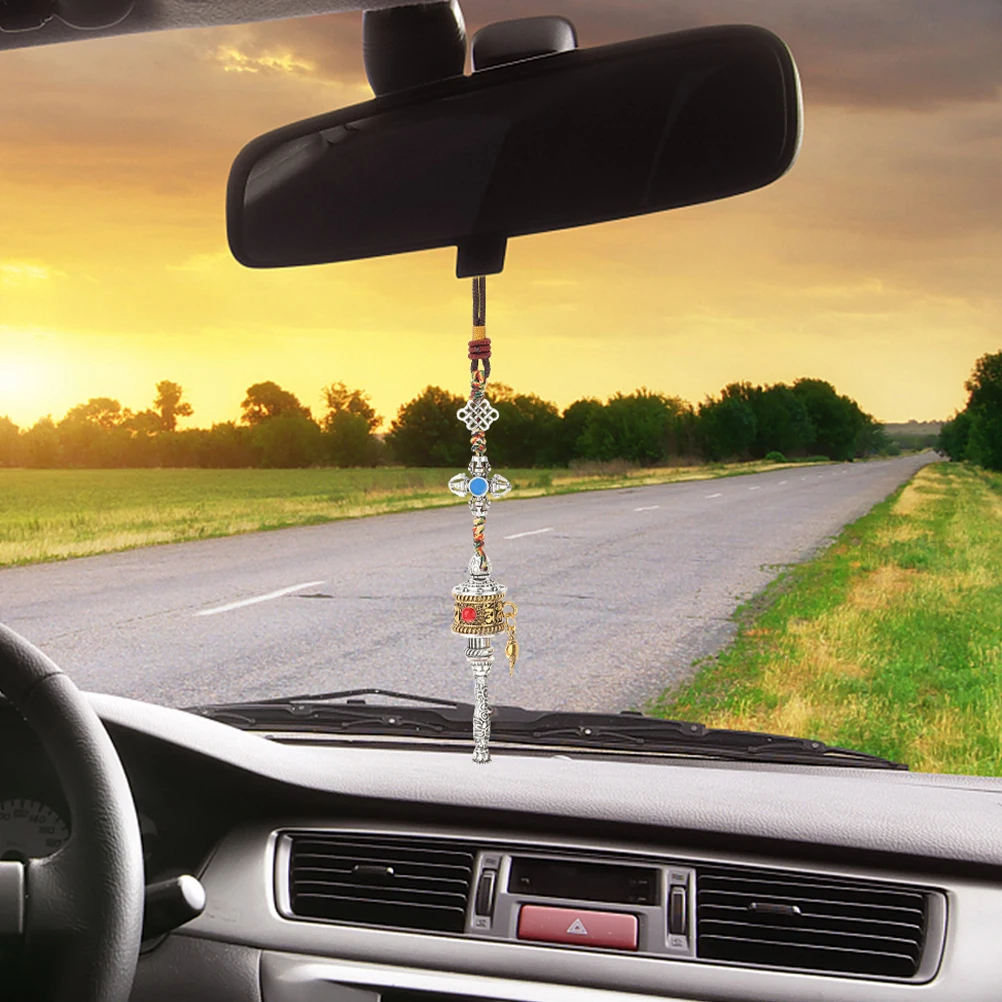 

Prayer Wheel Hanging Charm Ornament 2pcs Tibetan Buddhism Style Elephant Pendant Sign Of Good Fortune Office And Home Decor Car