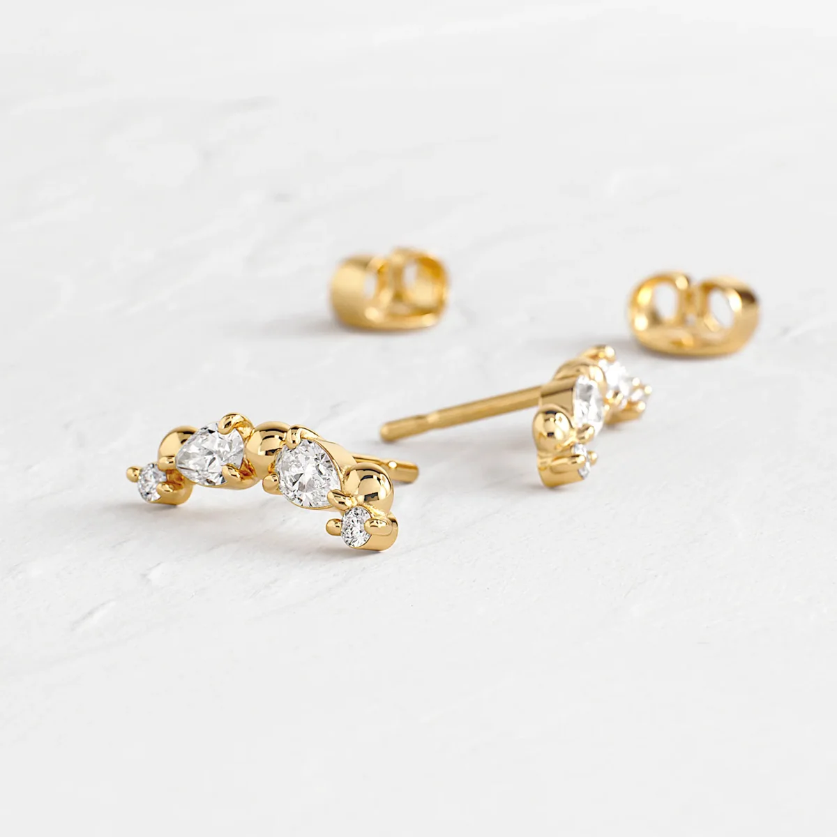 Pear and Round Diamond Spaced Lab Diamond Earrings 9K/14K/18K Yellow Gold Lab Diamond Earrings Anniversary Gift for Wife