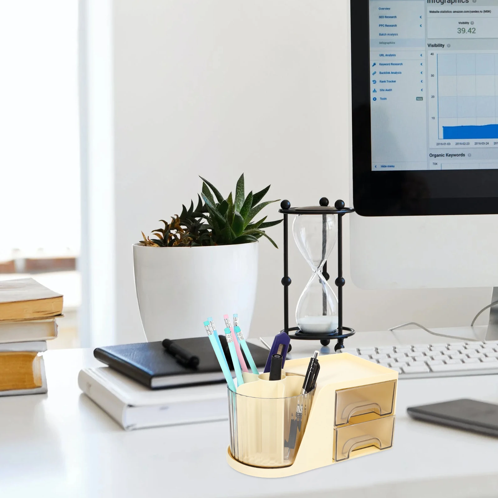 

1pc Rotating Pen Holder Desk Organizer Storage Box Office Bedroom Accessories Container Grids Compartments