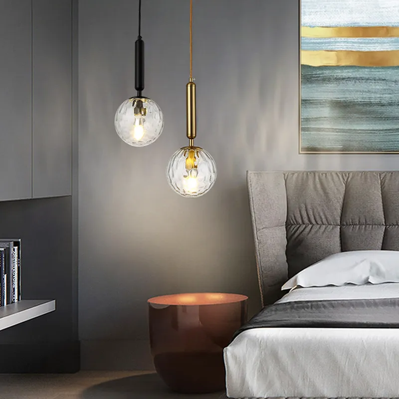 

Modern Ball Glass Pendant Lamp Fixtures Bedside Gold Indoor Kitchen Hanging Lights Luminaire Dining Room Lighting Decoration