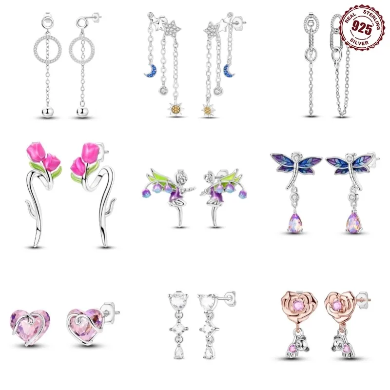 

MISEFF Zircon Studs 925 Sterling Silver Animal and plant Earrings Real Fine Jewelry Minimalist Small Stud Earrings For Gifts