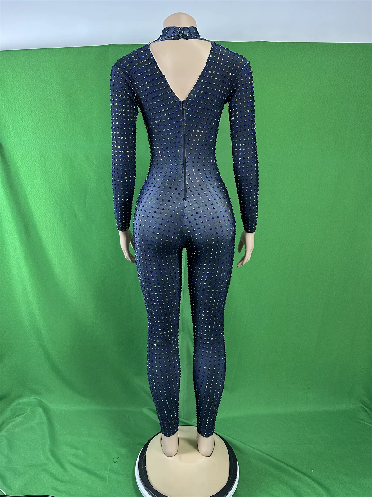 Mulheres uma peça deslumbrante completo strass estiramento macacões impressão rave festival drag queen dança traje