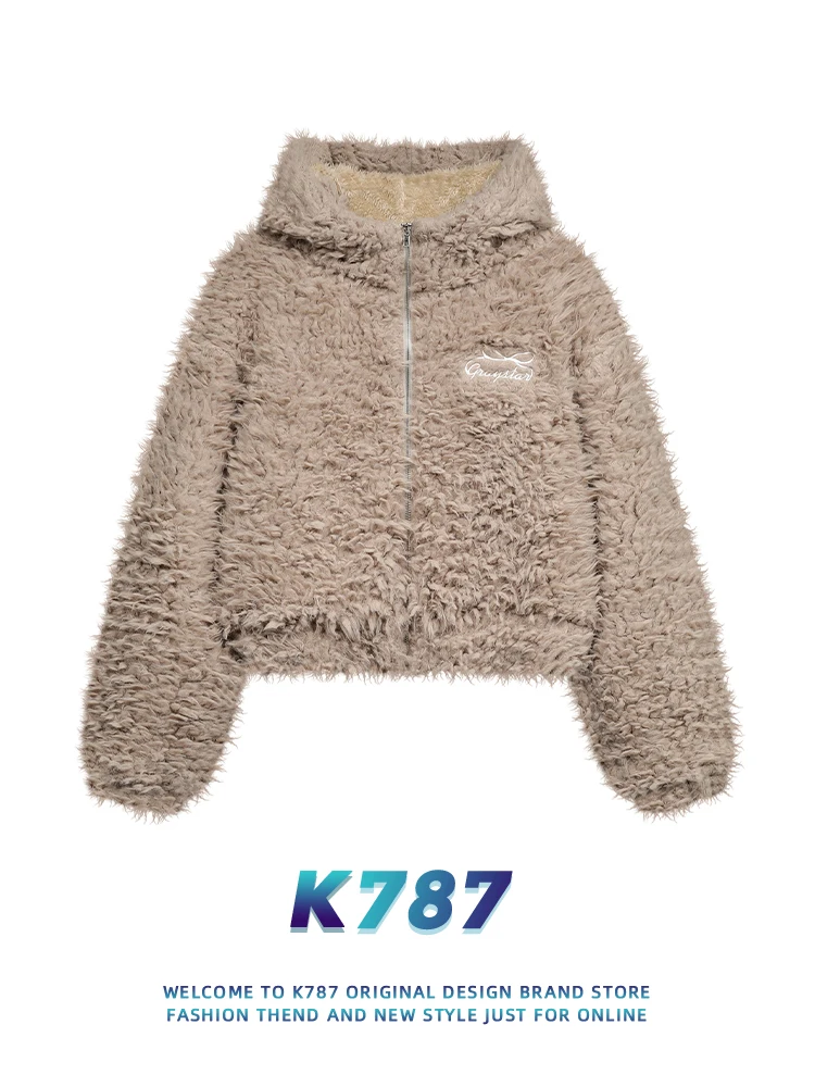 

Зимняя женская куртка K787 в американском ретро-стиле с подкладкой из овечьей шерсти, утепленная, свободного кроя, на молнии, для уличной моды
