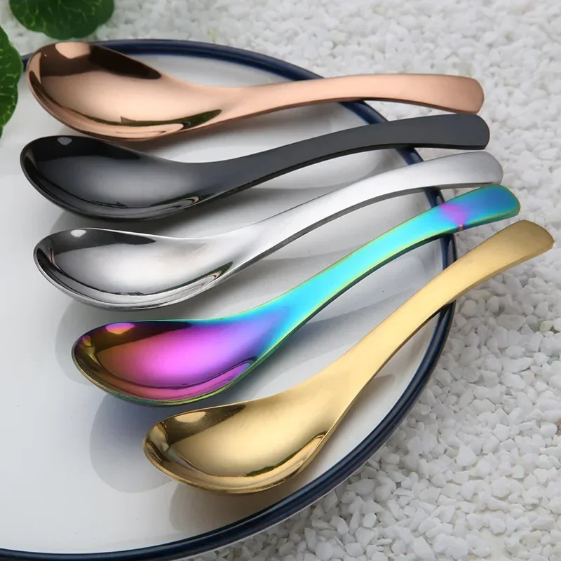 Japanese Soup Spoon Kitchen Cooking Utensil Tools Creative Milk Stirring Dessert Spoon Stainless Steel Tableware Dinner Spoons