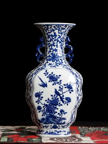 Neoclassical Chinese porcelain, blue and white antique vase decoration, living room, Bogu rack, wine cabinet, home, antique deco
