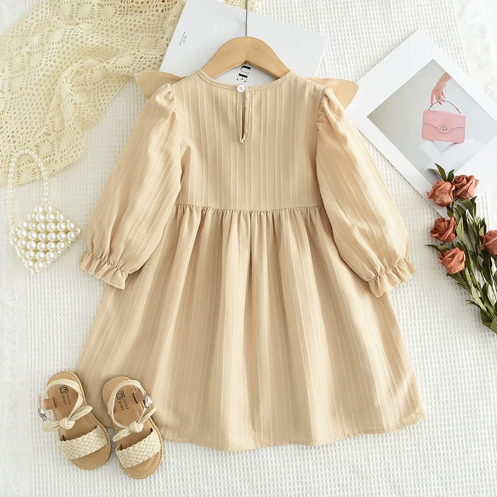 Plain Casual Mädchen Kleid Herbst Lange Ärmeln Plissee Kinder Kleider für Mädchen Rosa Kleidung Modische Neue Kinder Kleidung – Detail 7