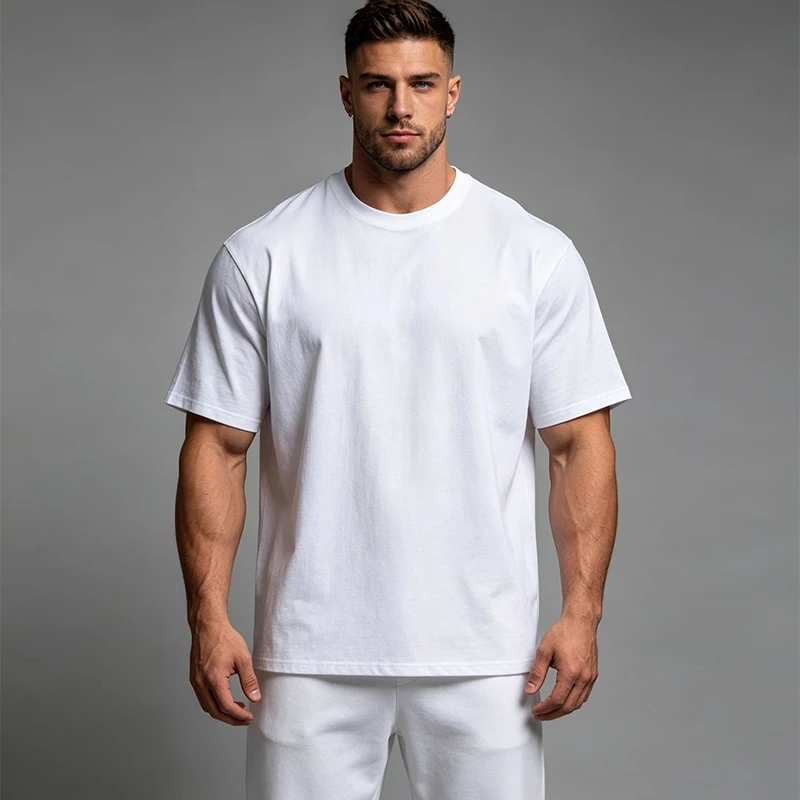Men's Shoulder-Support Crew Neck T Shirt Solid Color Basic Short Sleeve Tee Summer Fitness Casual Loose Top For Men Daily Street