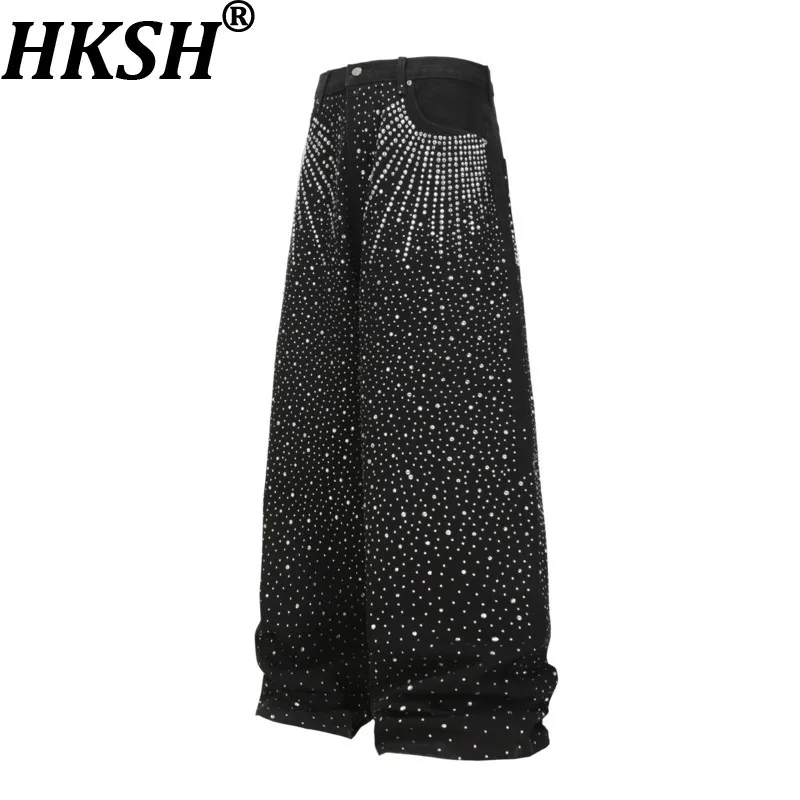 

HKSH Autumn New Men Tide Punk Fashion Versatile Trendy Washed Jeans American Heavy Full Denim Pants Women Chic Ins Retro HK14258