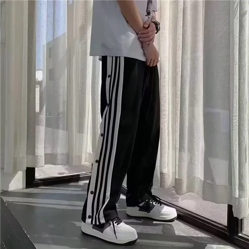 Summer Loose Men\'s Trend Simple Casual Pants Striped Pants Harajuku Sweatpants Men\'s Youth Popular Tide Fashion Straight Pants