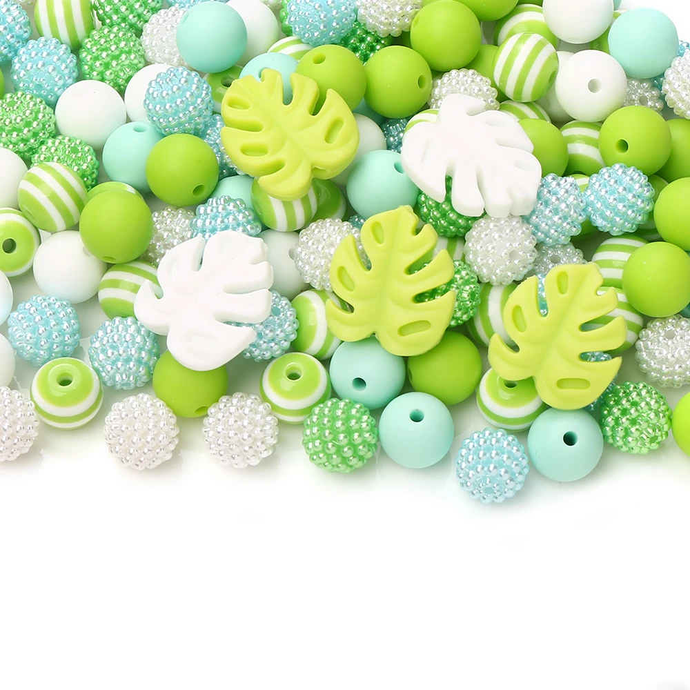 74Pcs  12mm Silicone Round Food Grade Leaf Focal Beadsfor DIY Baby Teether Soother Nipple Chain Dummy Clips Necklace Chew Toy