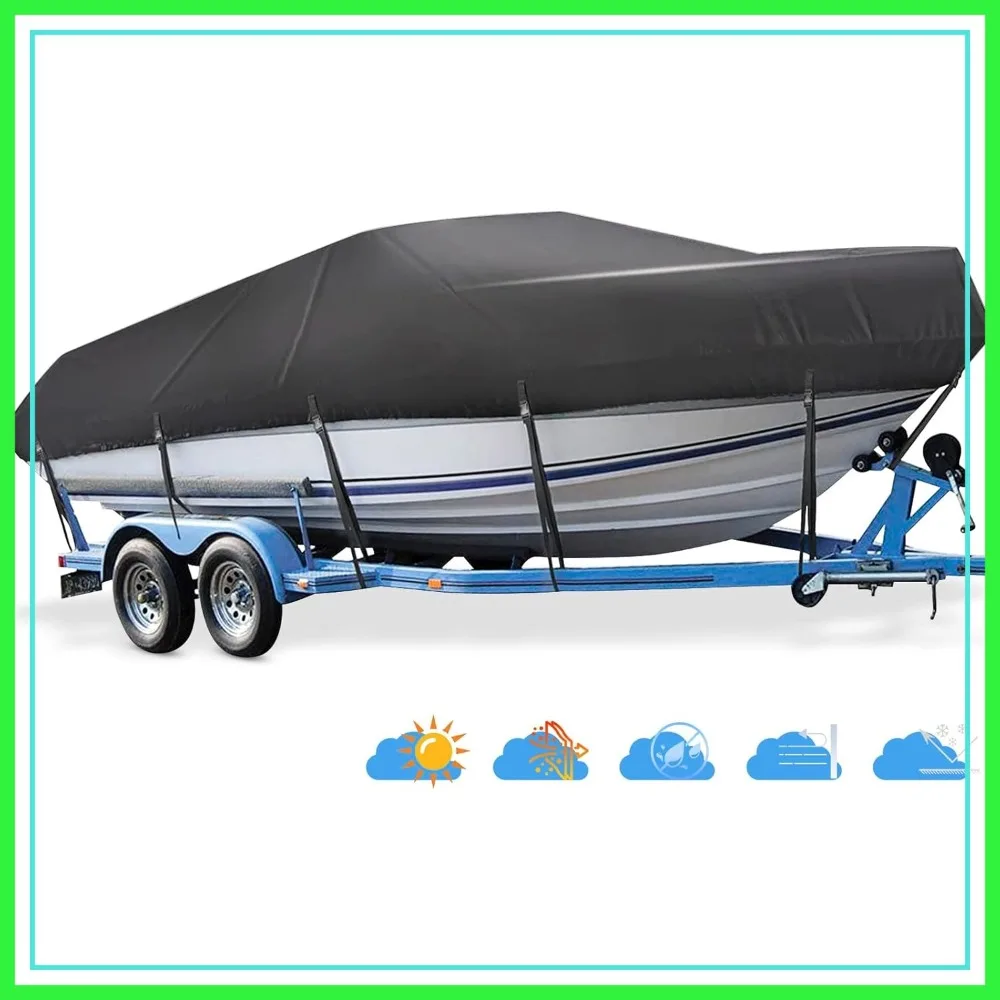 

Heavy Duty Boat Cover 16ft-18.5ft, Waterproof Trailerable, Fits Bass, V-Hull, Tri-Hull, Runabout, Fishing Boats, Black