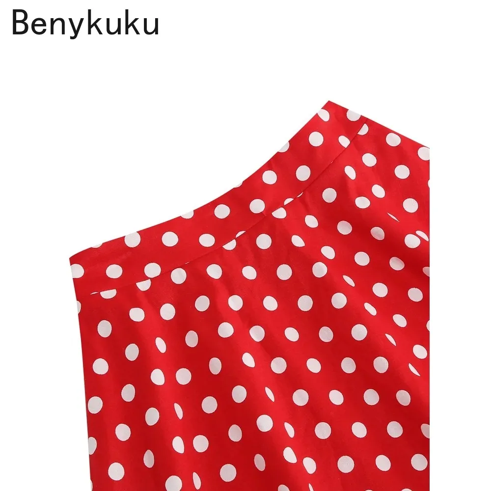 Red Polka Dot Print Girls Vintage Skirt 2025 Summer Children's Clothing Kids 50s Rockabilly Pinup Elastic Waist A-Line Skirts