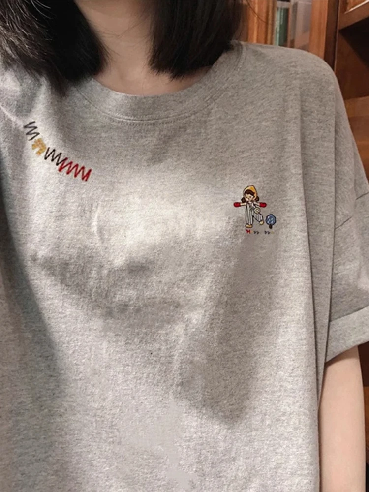 

Retro Japanese Sle Pure Cotton ort Sve T-irt Women's Summer Design Loose Big Brand Top Faionable Print Casual Commute