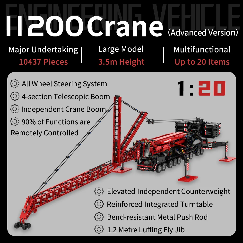 2024 Advance Version Liebherr LTM11200 Mobile Crane and Fly Jib Model RC MOC Building Blocks Toys Bricks Kit Boy Christmas Gifts