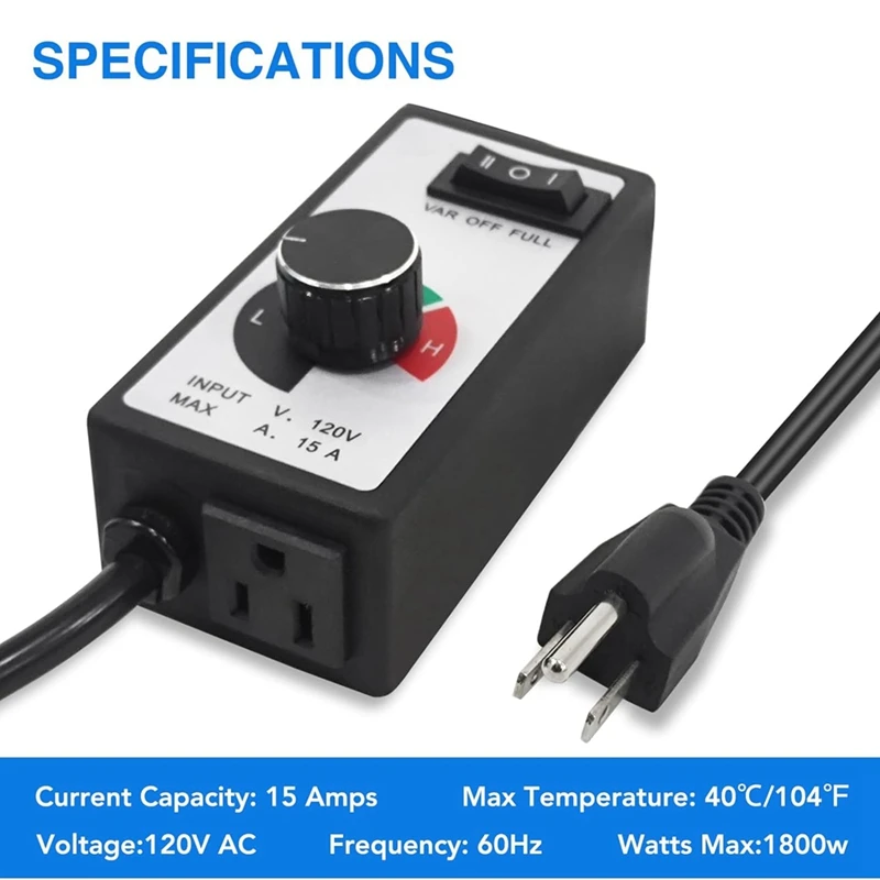 Fan Speed Controller Speed Controller ABS 120V 15Amp Speed Adjuster For Exhaust Fan And Inline Duct Fan US Plug