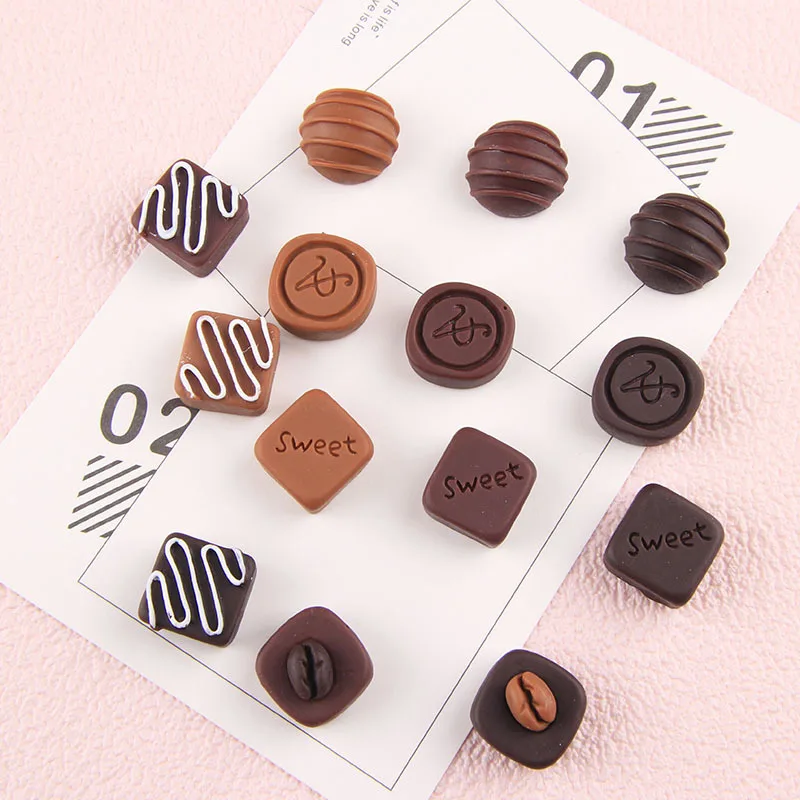 

100pcs/Bag Diy Phone Case Decor Resin Chocolate Miniatur Decor Resinous Fairy House Decoration Home Miniature Food Play Decor