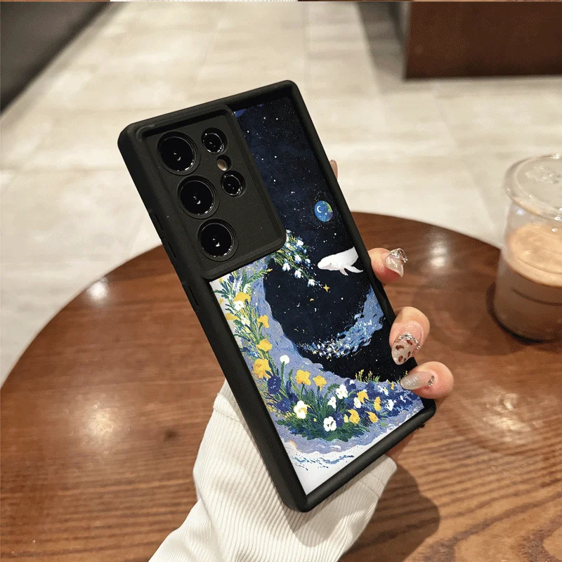 Funda de teléfono con paisaje de flores y ballena, cielo estrellado creativo, para Samsung Galaxy A06 A17 A55 A54 A53 A52 A16 A36 A51 A15 A14 5G