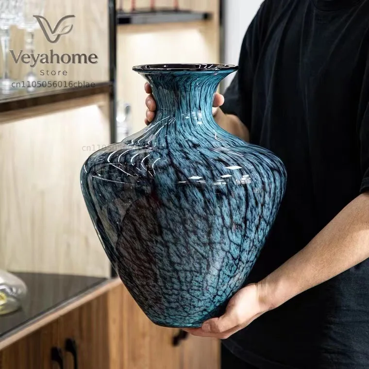 New Chinese retro large vase ornaments living room atmospheric TV cabinet glass household light luxury high-end entrance decorat