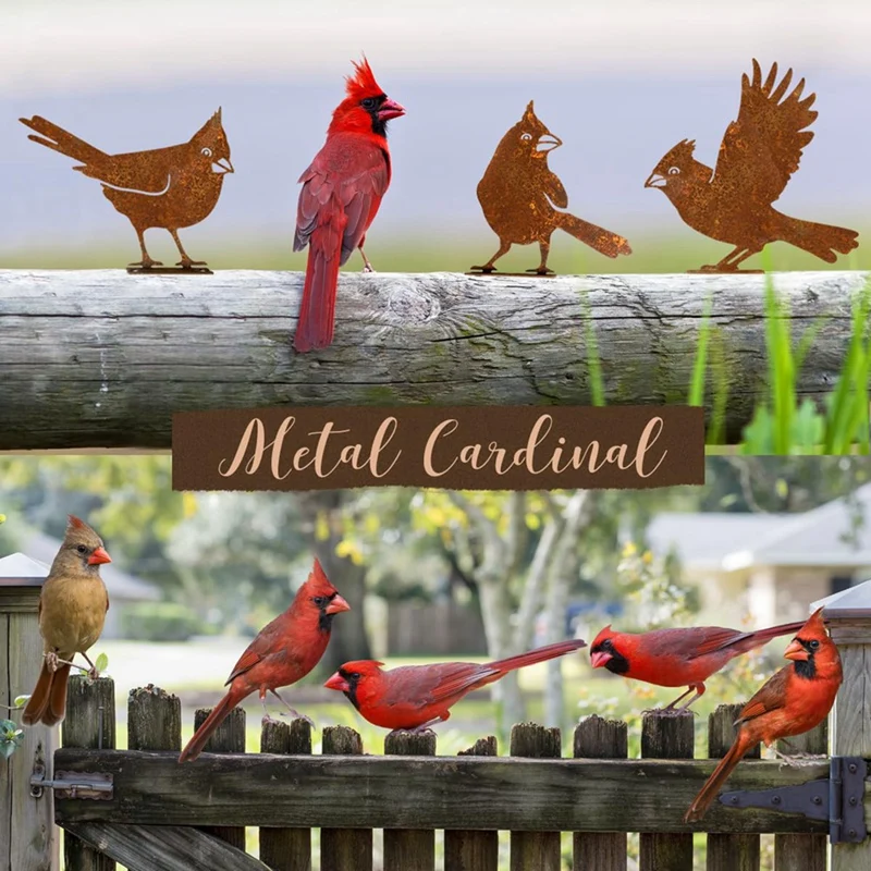 Bird Silhouette Bird Statue Metal Art,Cardinal Outdoor Decor,5Pcs Simulation Bird Figurine Garden Bird Art