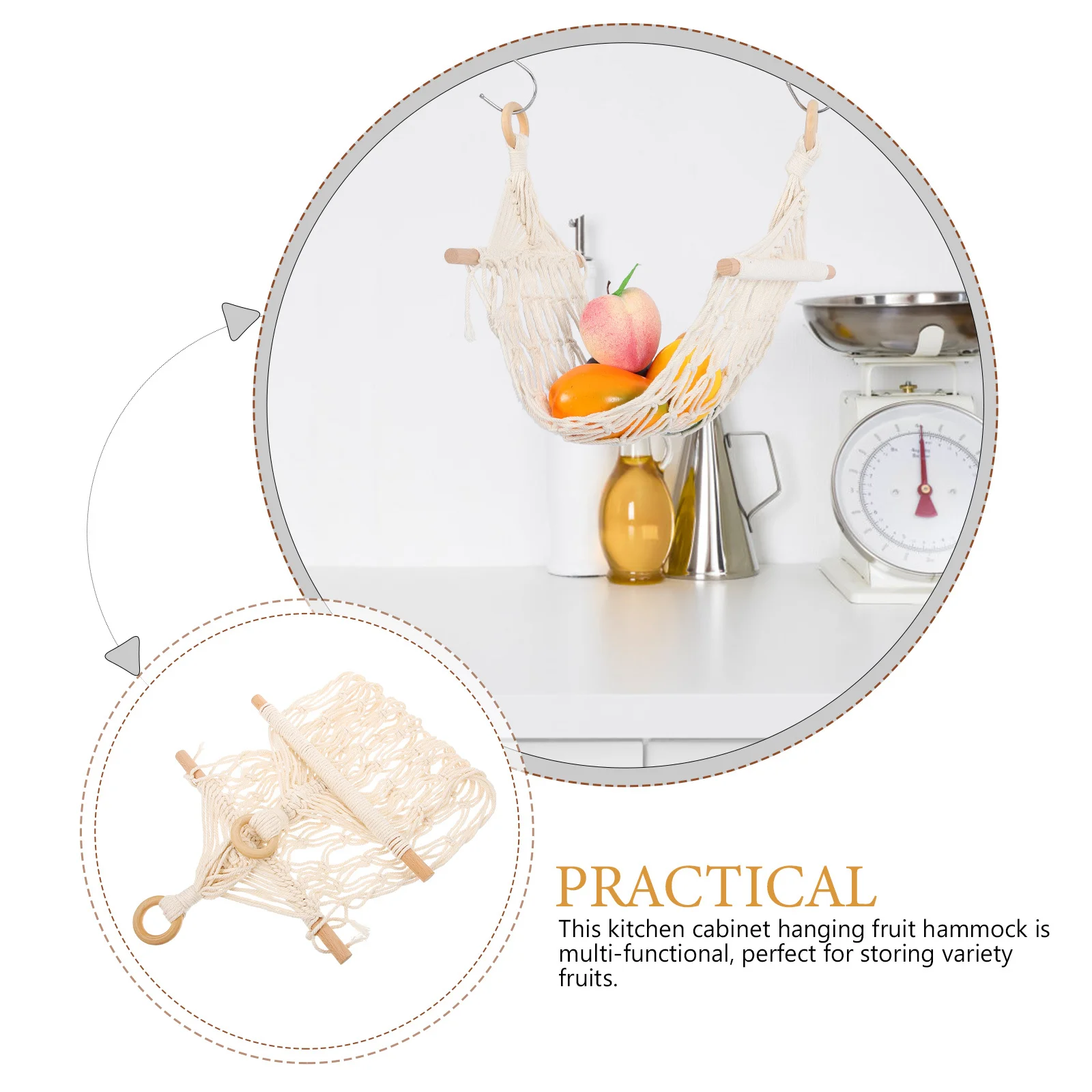 

Hanging Fruit Hammock Under Cabinet Kitchen Banana Basket Macrame Multi-Use Fruit Vegetable Storage Organizer Vegetable Basket