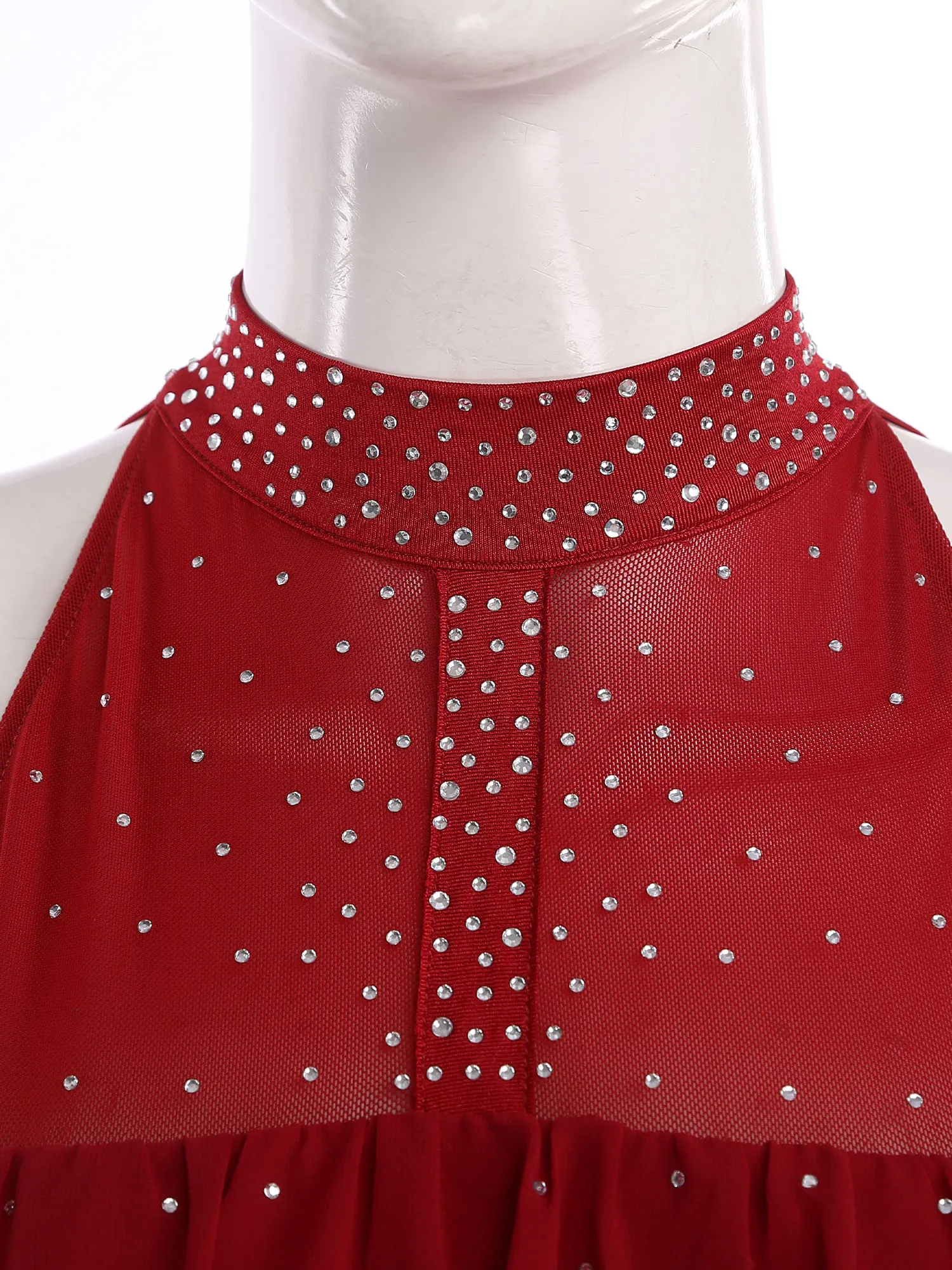 Set lirico da balletto da donna Abbigliamento da ballo moderno e contemporaneo Canotte con strass senza schienale e gonna asimmetrica in chiffon