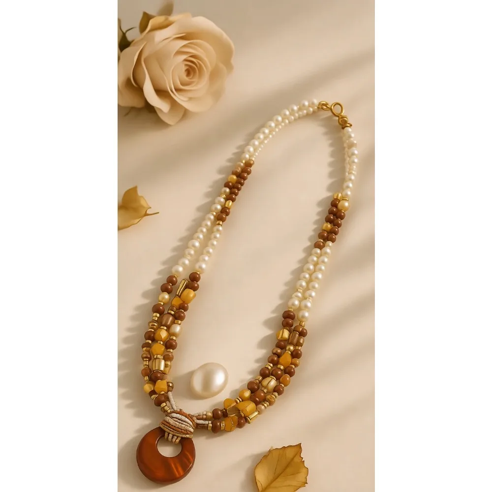 

Богемное массивное ожерелье ручной работы с натуральными камнями и бусинами для женщин