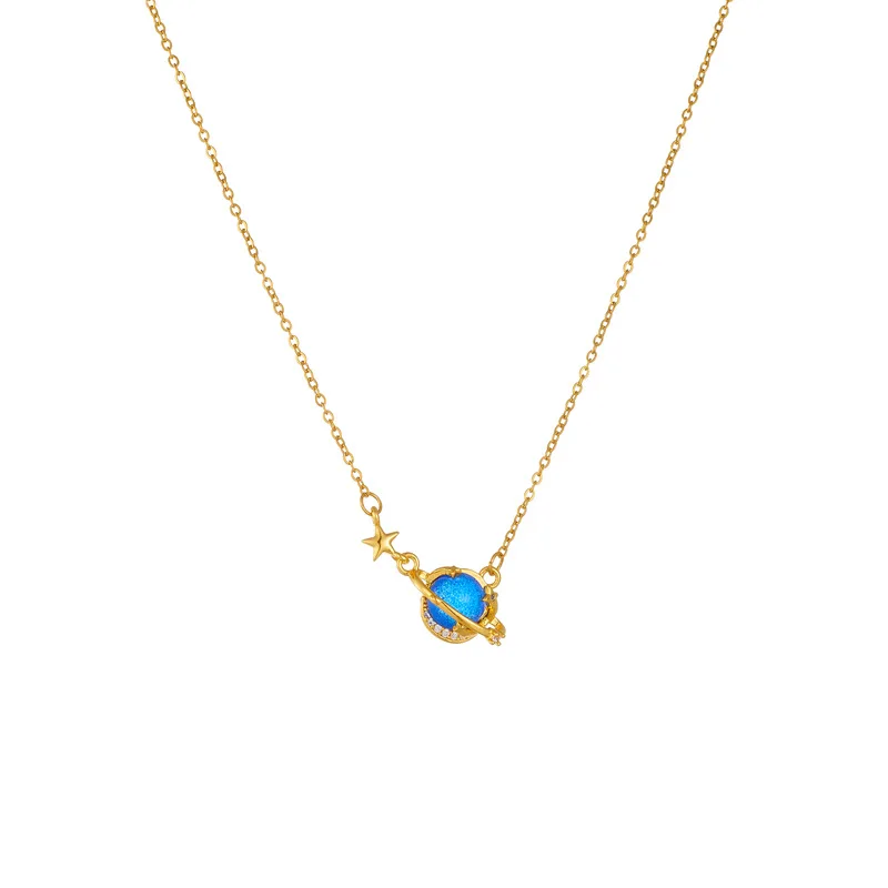 Collana con pianeta dei sogni in acciaio al titanio collana con ciondolo a forma di cielo cosmico catena con osso per accessori per gioielli di moda da donna regalo per feste