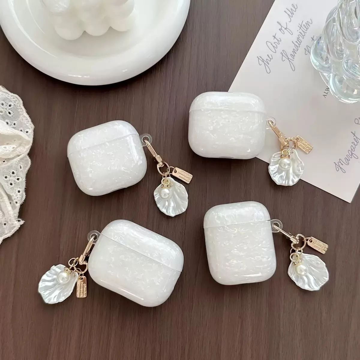 Pearl Shell Soft Case with Keychain for AirPods Pro and 2 Airpods 4/3/2 Wireless Earphone Accessories Headphone Box Cover