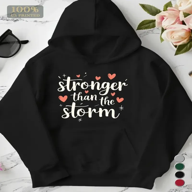 

Осенне-зимняя одежда, женская толстовка больших размеров, белая уличная одежда с геометрическим принтом Stronger Than The Storm Text Heart Y2k